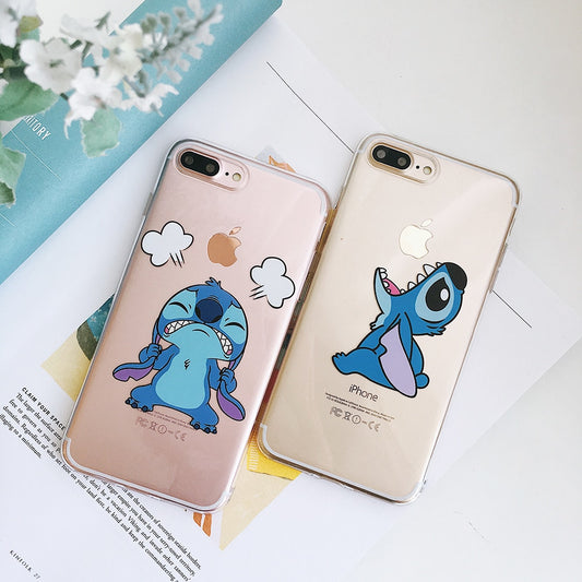 Funny Cartoon Anime Disneys Stitch simple Transparent Cover Case For iphone 8 7 6 6s Plus X XR Xs Max Soft Phone Back Shell