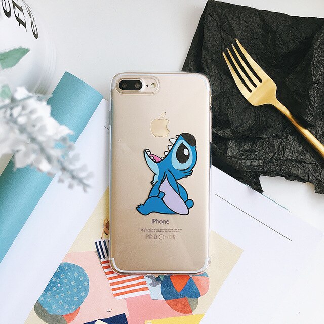 Funny Cartoon Anime Disneys Stitch simple Transparent Cover Case For iphone 8 7 6 6s Plus X XR Xs Max Soft Phone Back Shell