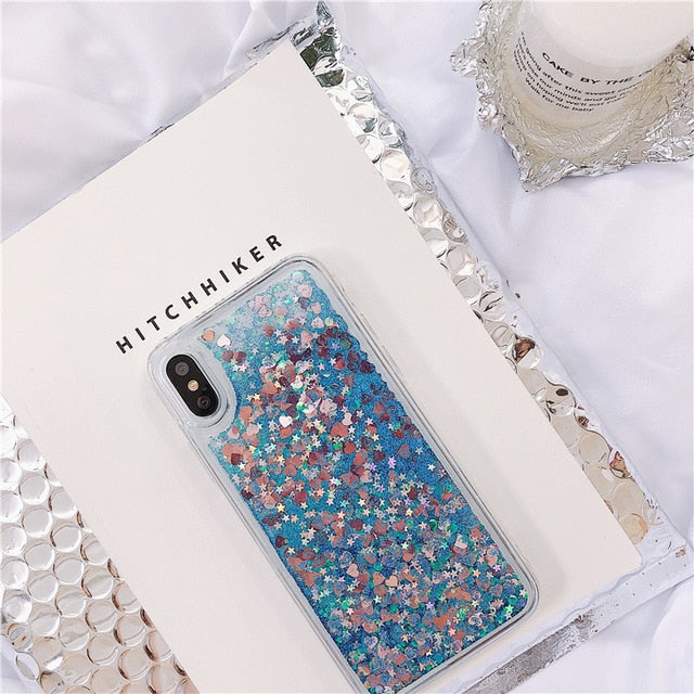 Glitter Phone Case For iphone X XR XS 11 12 13 6S 6 7 8 5 5S SE Plus Mini Pro MAX Dynamic Liquid Love Heart Quicksand Cover