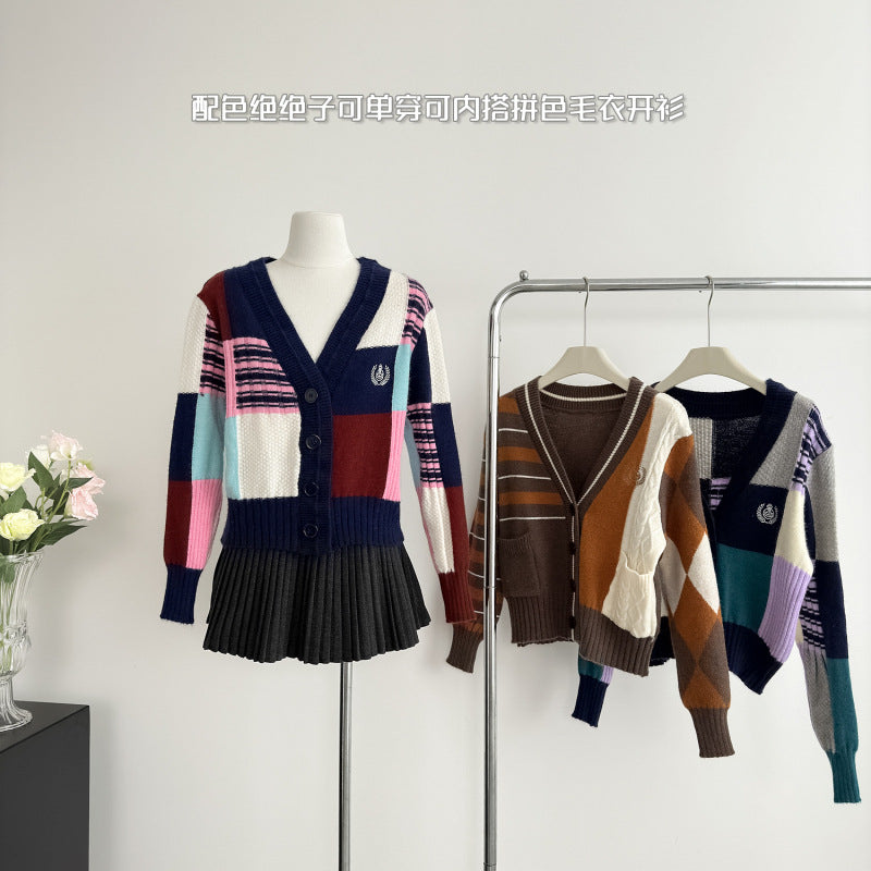 Can be worn alone paired with a color blocked sweater cardigan jacket knitted sweater for women