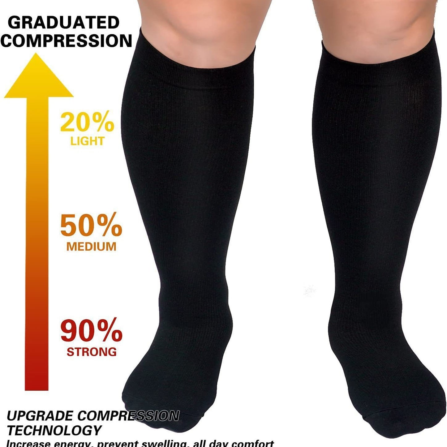 Fat and enlarged black fat compression socks super wide calf and knee length socks men's and women's pressure socks 2XL-7XL