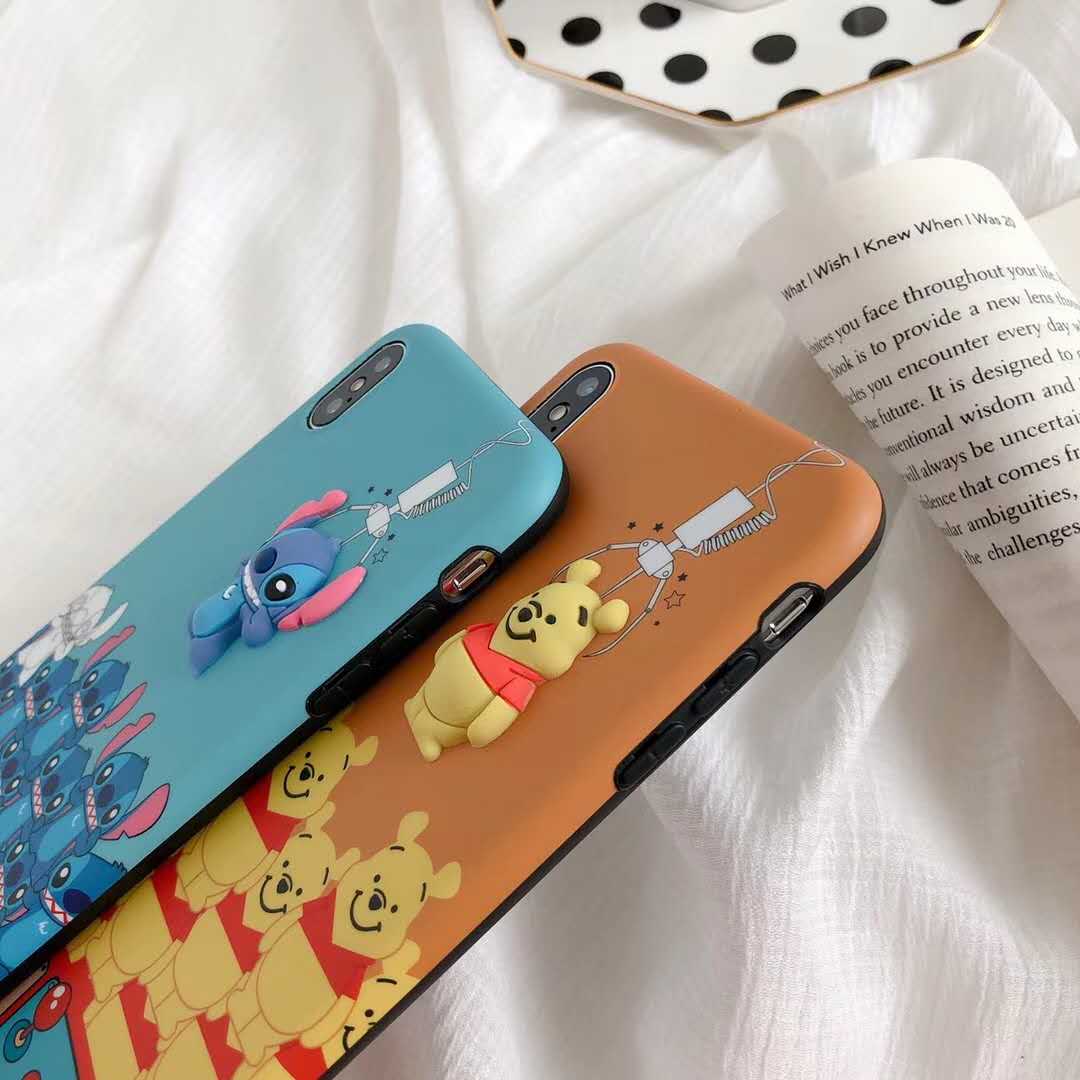 For iPhone 6 6S 8 7 Plus X XS MAX XR phone Shell Soft Silicone Case Disneys 3D Cartoon Doll Winnie Pooh Stitch Soft TPU Cover