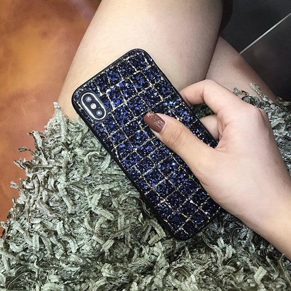 Luxury Bling Glitter Phone Cases For iPhone 7 8 6 6S Plus Woman Fashion Diamond Grid Back Cover