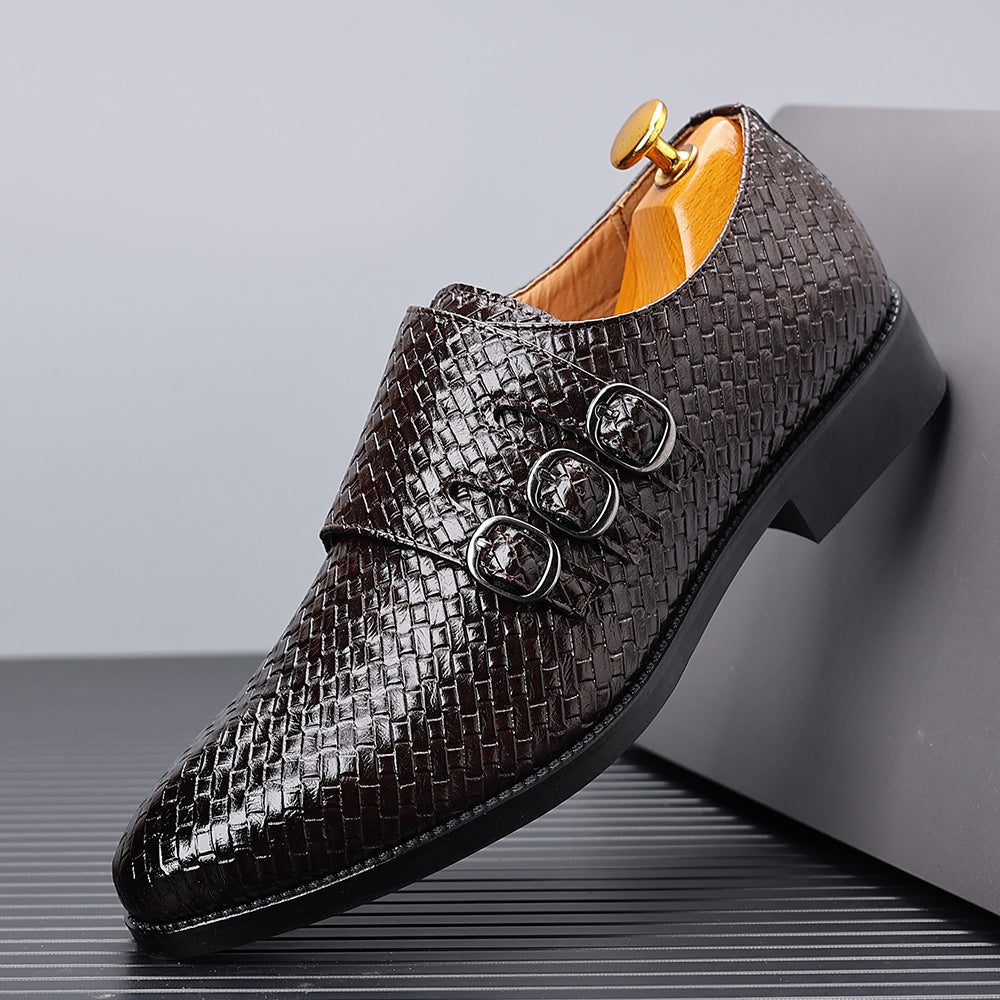 Men's three button buckle Mengke shoe cover, men's shoes, polished British style leather shoes, men's shoes