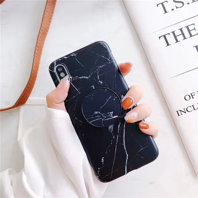 Marble Stone Case For iPhone 7 8 6 6s Plus Cases Stand Holder Soft Gel TPU Silicone Case For iPhone X XS XR XS Max Cover