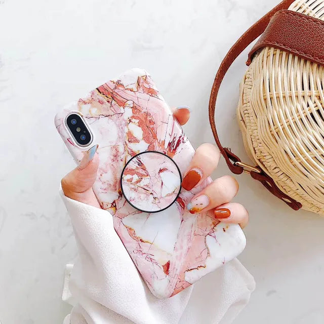 Marble Stone Case For iPhone 7 8 6 6s Plus Cases Stand Holder Soft Gel TPU Silicone Case For iPhone X XS XR XS Max Cover