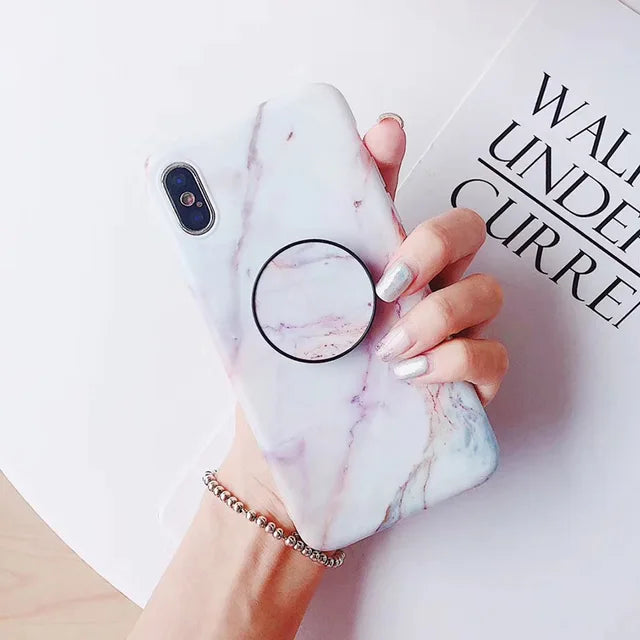 Marble Stone Case For iPhone 7 8 6 6s Plus Cases Stand Holder Soft Gel TPU Silicone Case For iPhone X XS XR XS Max Cover