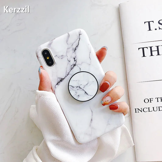 Marble Stone Case For iPhone 7 8 6 6s Plus Cases Stand Holder Soft Gel TPU Silicone Case For iPhone X XS XR XS Max Cover