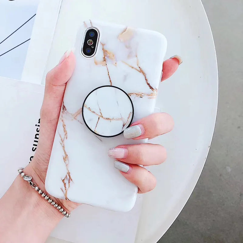 Marble Stone Case For iPhone 7 8 6 6s Plus Cases Stand Holder Soft Gel TPU Silicone Case For iPhone X XS XR XS Max Cover