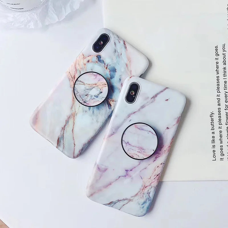 Marble Stone Case For iPhone 7 8 6 6s Plus Cases Stand Holder Soft Gel TPU Silicone Case For iPhone X XS XR XS Max Cover