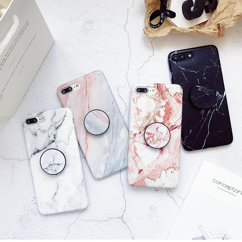 Marble Stone Case For iPhone 7 8 6 6s Plus Cases Stand Holder Soft Gel TPU Silicone Case For iPhone X XS XR XS Max Cover