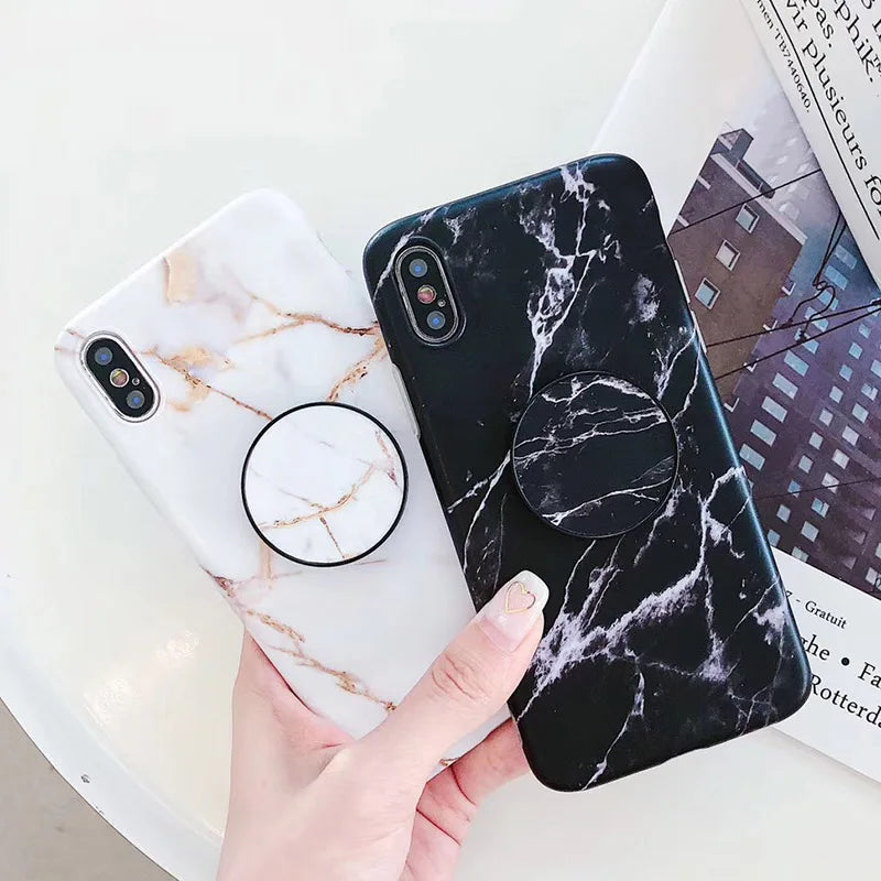 Marble Stone Case For iPhone 7 8 6 6s Plus Cases Stand Holder Soft Gel TPU Silicone Case For iPhone X XS XR XS Max Cover