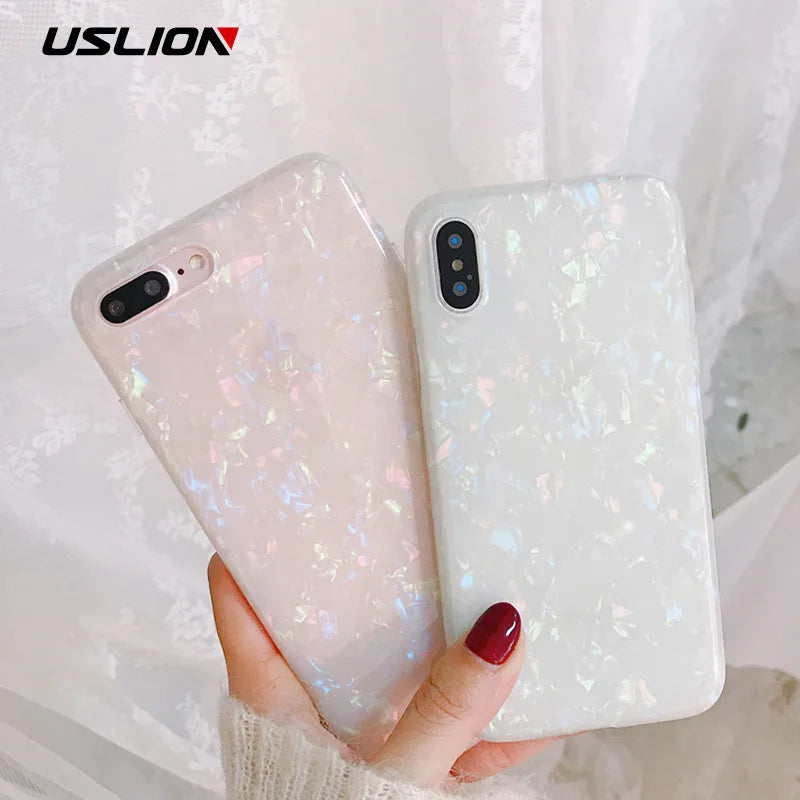 Glitter Phone Case For iPhone 7 8 Plus Dream Shell Pattern Cases For iPhone XR XS Max 7 6 6S Plus Soft TPU Silicone Cover