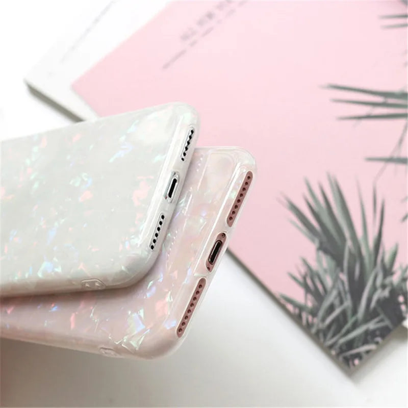 Glitter Phone Case For iPhone 7 8 Plus Dream Shell Pattern Cases For iPhone XR XS Max 7 6 6S Plus Soft TPU Silicone Cover