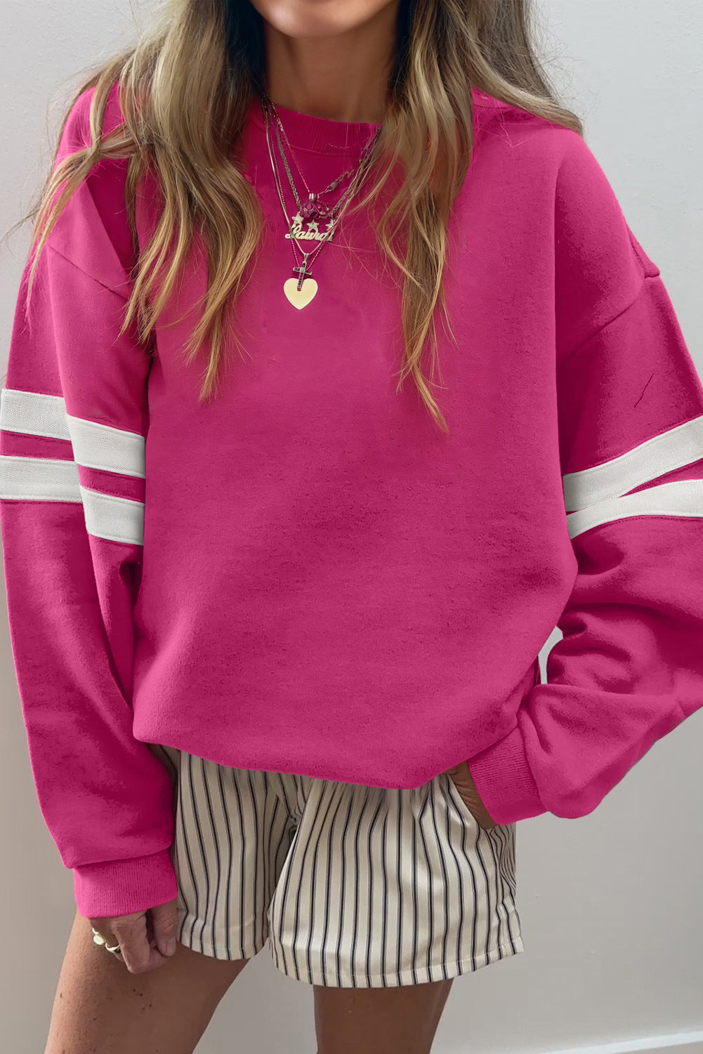 Coffee Varsity Striped Detail Drop Shoulder Oversized Sweatshirt