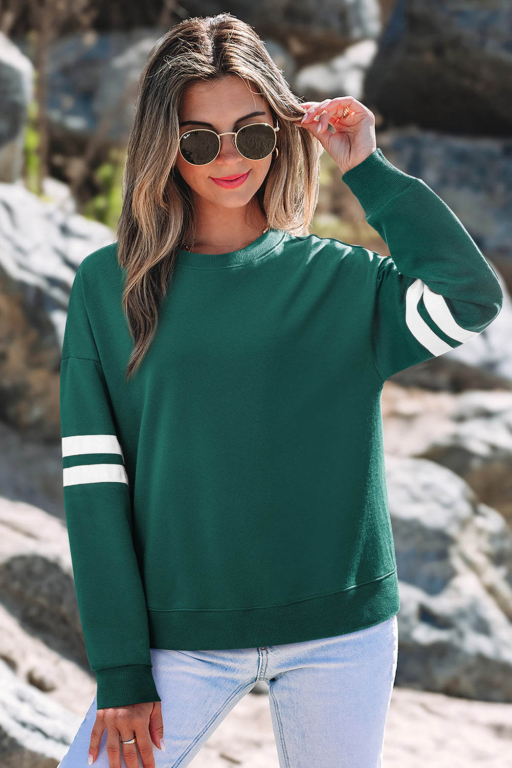 Coffee Varsity Striped Detail Drop Shoulder Oversized Sweatshirt