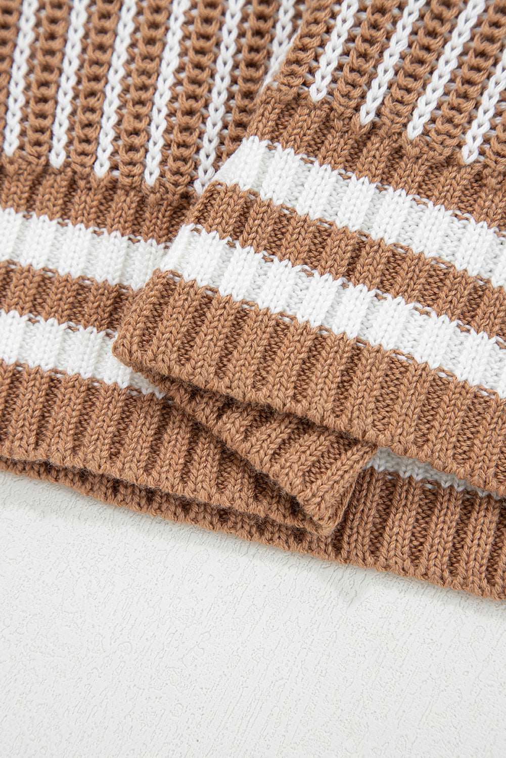 Brown Two Tone Striped Patchwork Drop Shoulder Loose Sweater