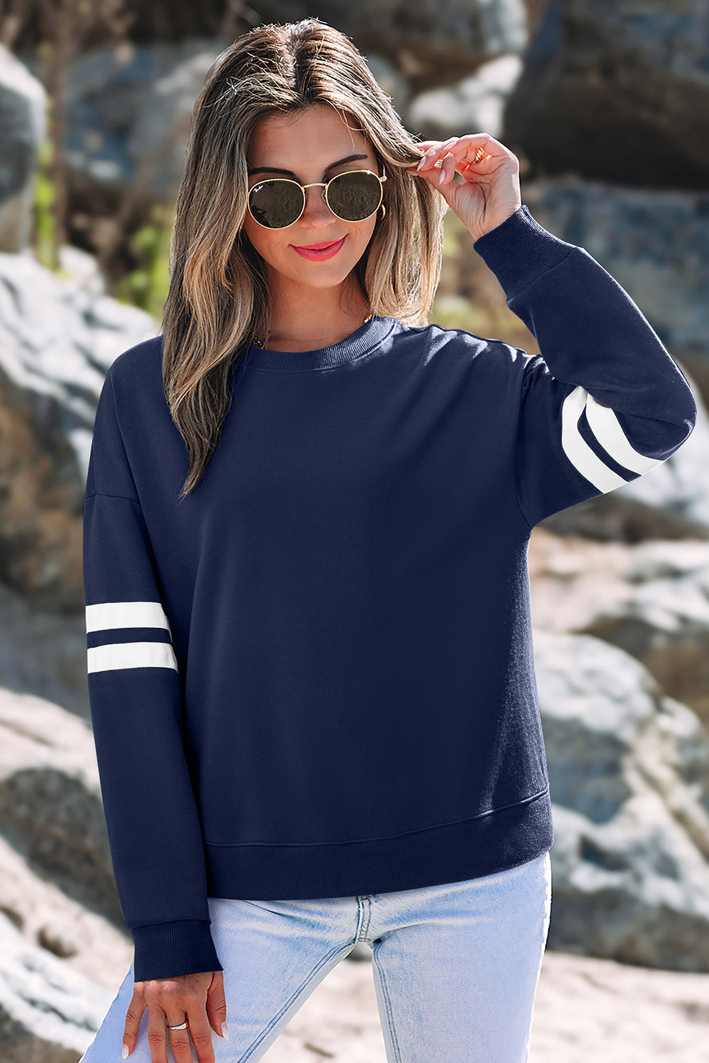 Coffee Varsity Striped Detail Drop Shoulder Oversized Sweatshirt