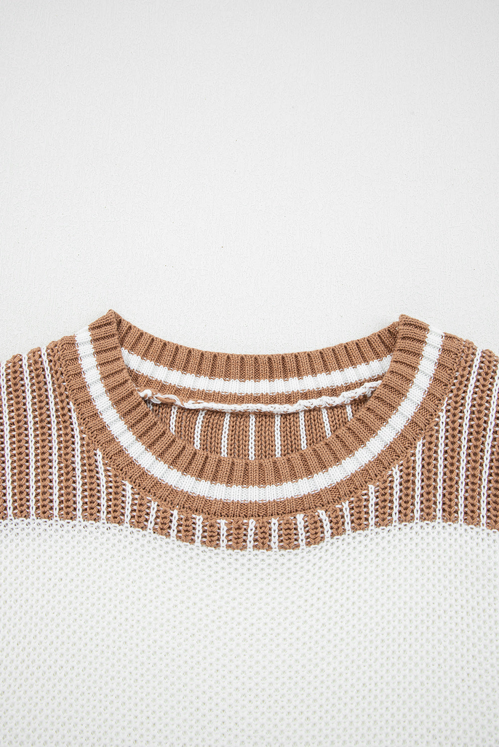 Brown Two Tone Striped Patchwork Drop Shoulder Loose Sweater