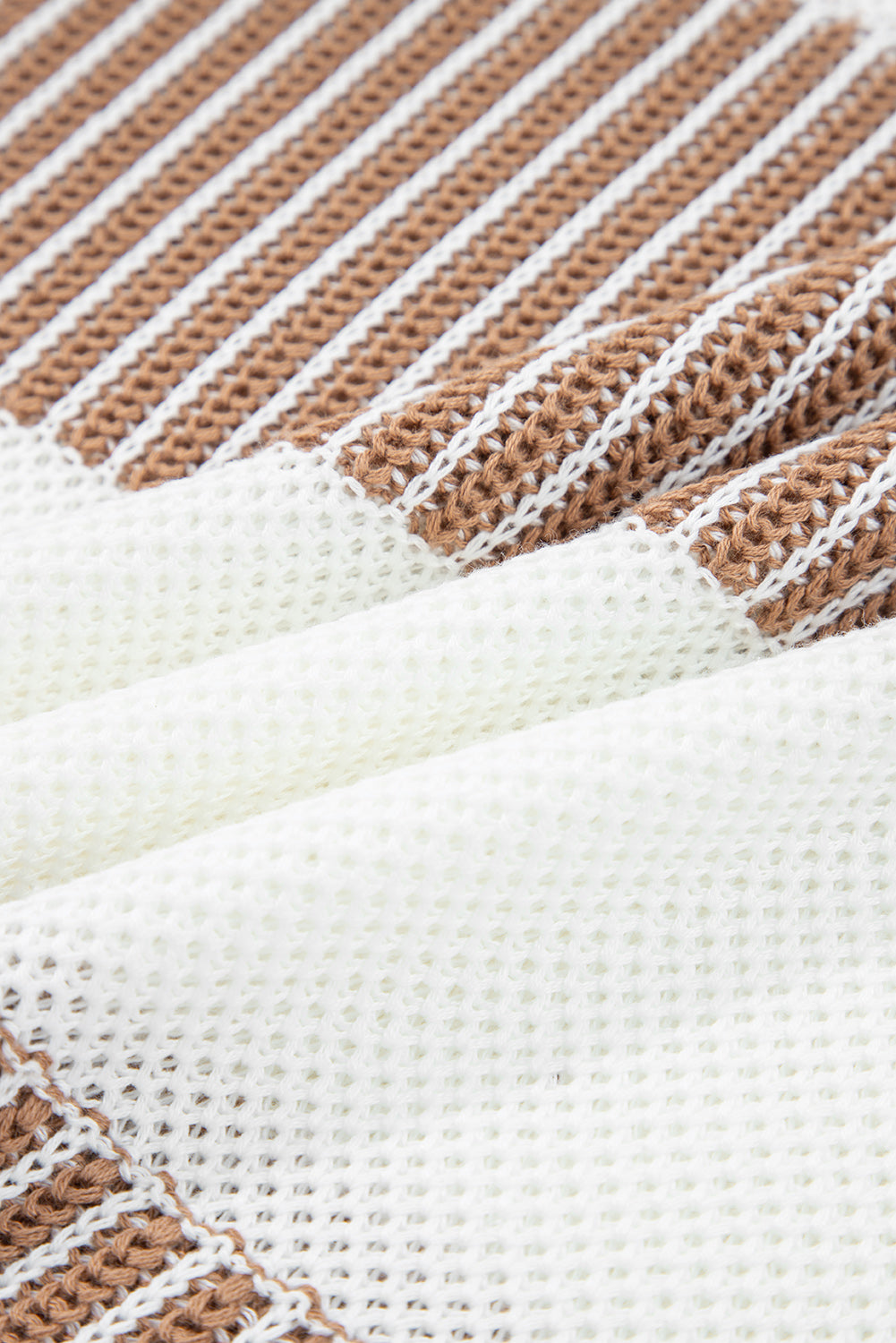 Brown Two Tone Striped Patchwork Drop Shoulder Loose Sweater