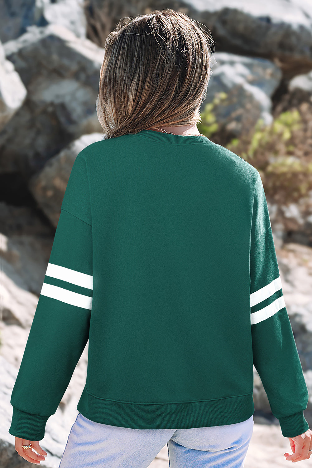 Coffee Varsity Striped Detail Drop Shoulder Oversized Sweatshirt