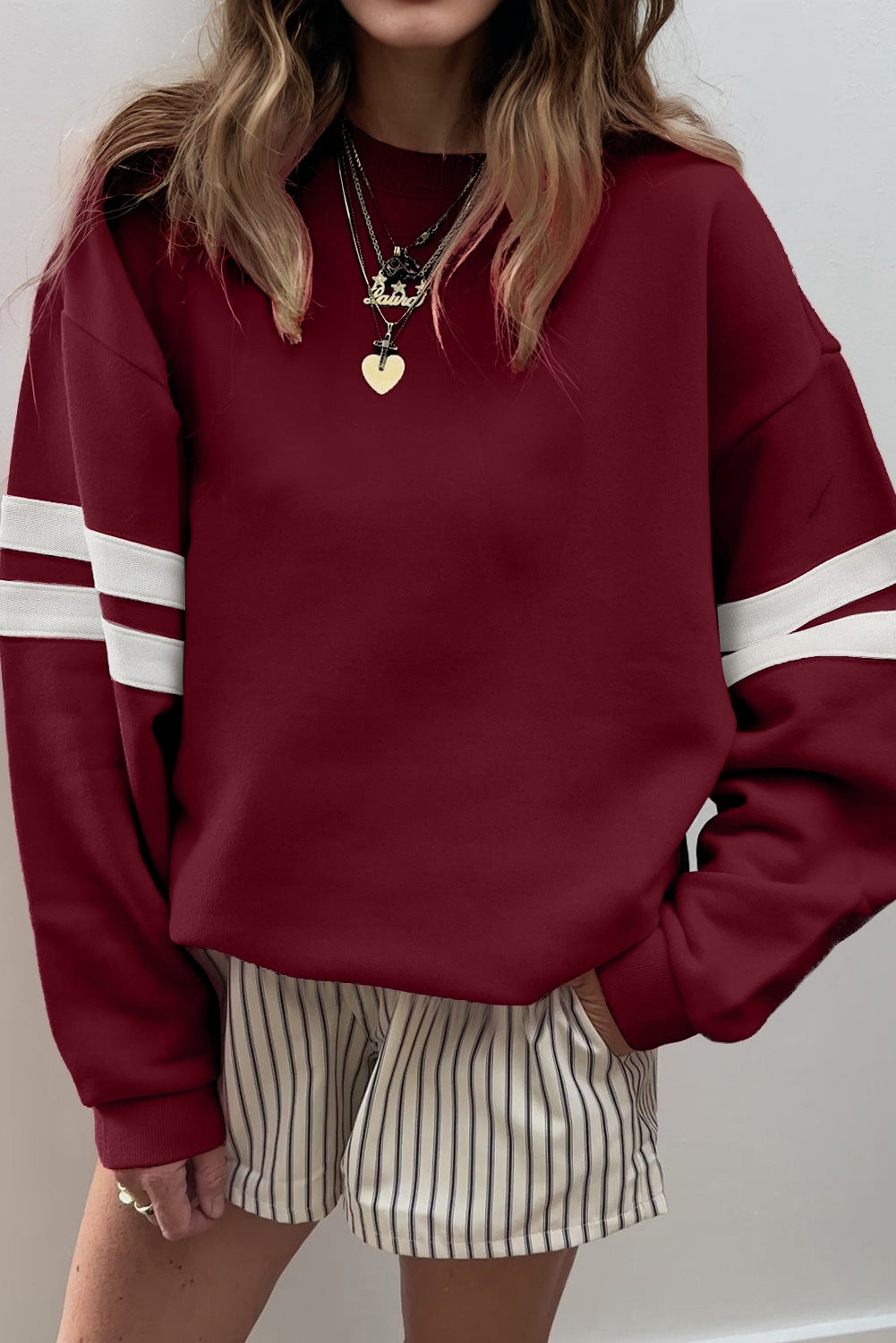 Coffee Varsity Striped Detail Drop Shoulder Oversized Sweatshirt