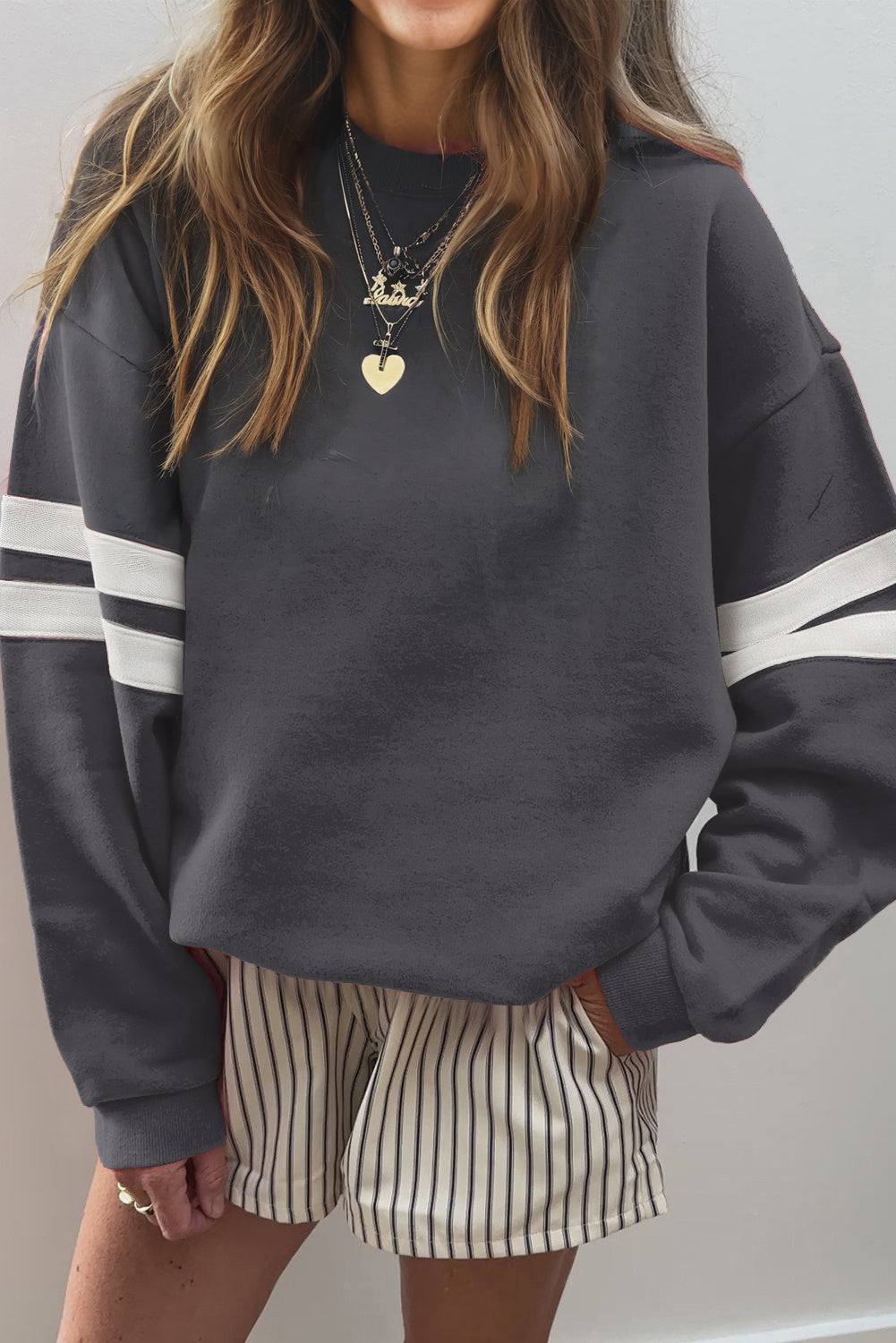 Coffee Varsity Striped Detail Drop Shoulder Oversized Sweatshirt